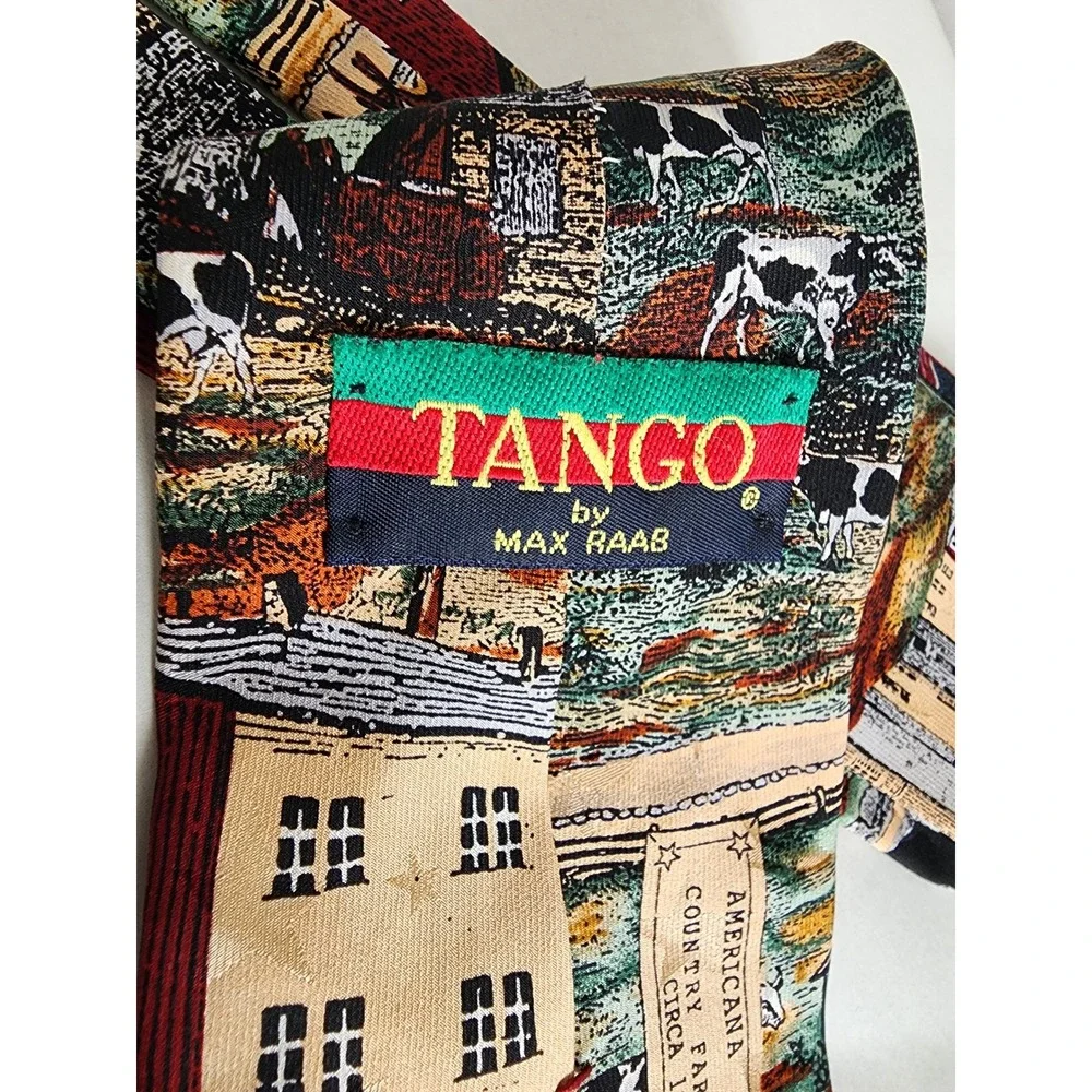 Tango by Max Raab Mens Silk Tie Americana Country Farm Barn Cow Novelty Print